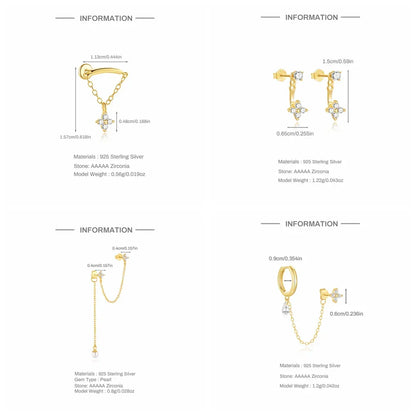 S925 Sterling Silver Petals Stud Earring Microinlaid Colorful Cubic Zirconia Chain Tassel Earrings For Women Dangle Earring