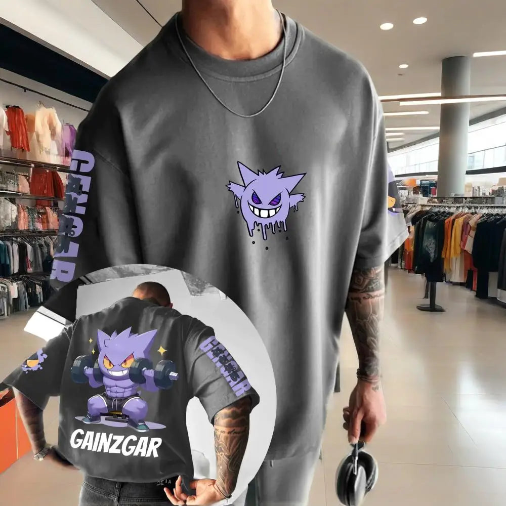 Co-branded Plus Size T-shirt 2025 Summer Men's New Gengar Anime Printed Casual Loose Harajuku Versatile Parent-child Top
