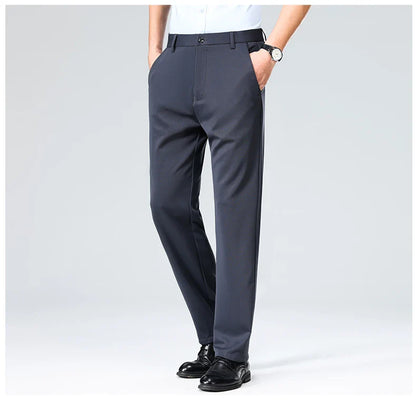 Spring Summer Mens Stretch Pants Smart Casual Suit Pants Wrinkle Resistant Dress Pants with Embroidery Pattern
