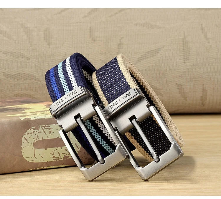 Men's Fabric Belt Canvas Belt for Drilled Webbing Casual Fashion Men's Trousers Belts Jeans Male Waist Belt Striped Strap HB072