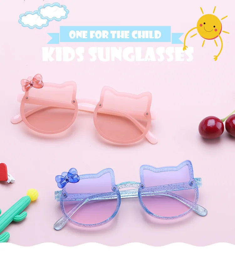 Kids Sunglasses Girls Boys Shiny Bowknot Sun Glasses Lovely Cat Children Eyewear Fashion Gradient Eyeglasses UV400