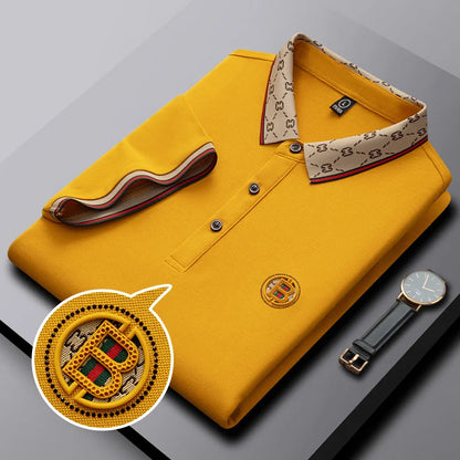 Men's short sleeved summer polo shirt high-end design exquisite smooth silk breathable wrinkle resistant hot selling T-shirt