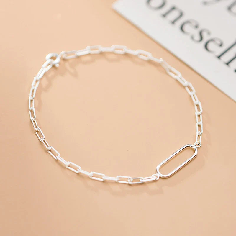 New Arrive Simple Stackable Oval Interlock 925 Sterling Silver Bracelet for Women Fashion Geometric Bangle Fine Jewelry