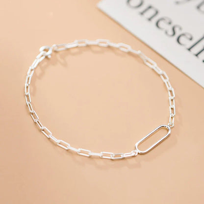 New Arrive Simple Stackable Oval Interlock 925 Sterling Silver Bracelet for Women Fashion Geometric Bangle Fine Jewelry