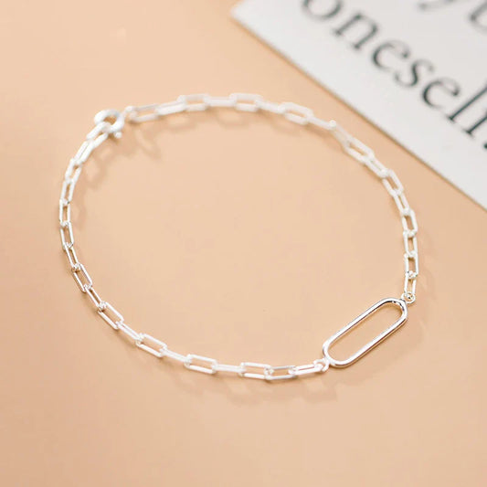 New Arrive Simple Stackable Oval Interlock 925 Sterling Silver Bracelet for Women Fashion Geometric Bangle Fine Jewelry
