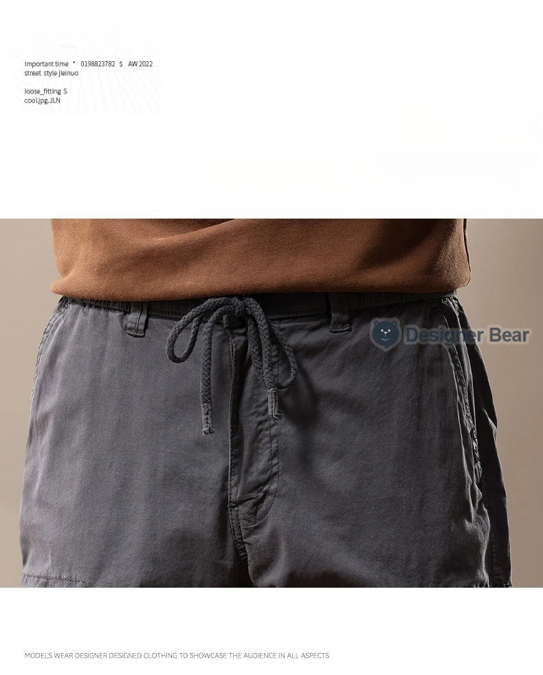Brand Clothing 2026 Spring Summer Men's Baggy Cargo Pants Multi-Pocket Work Joggers Casual Cotton Tapered Trousers Long Pants