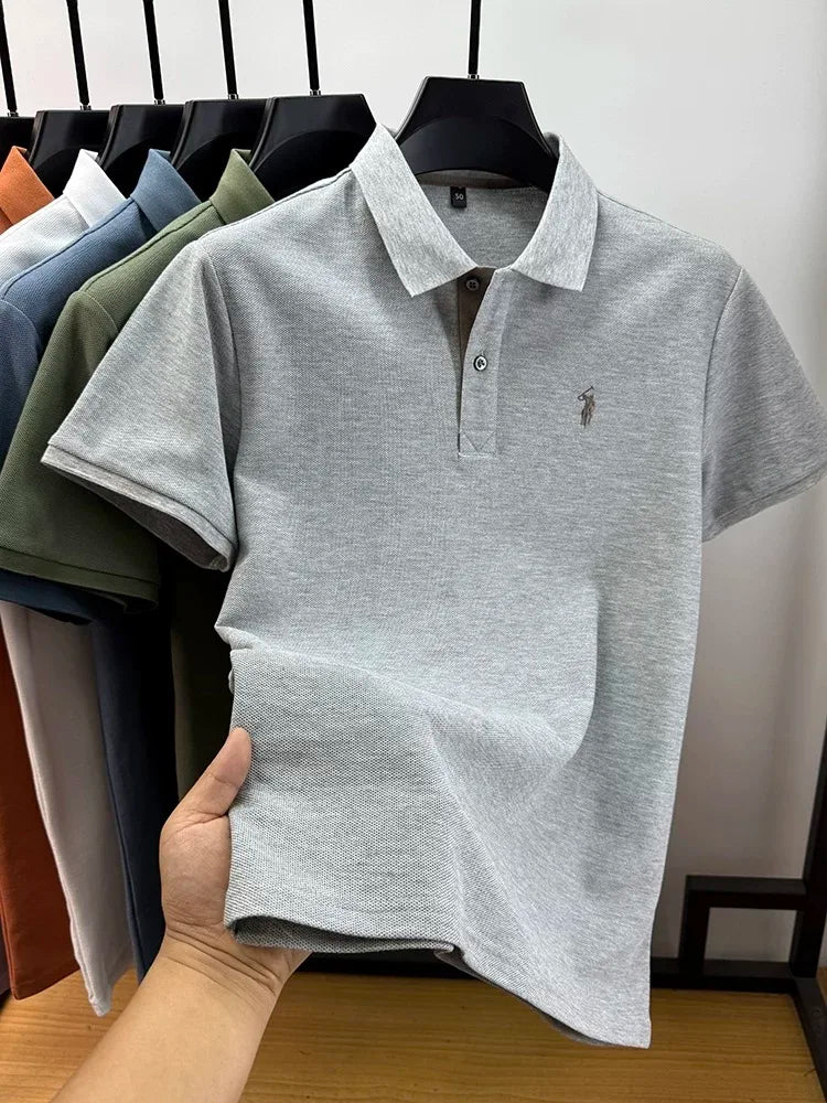 100% pure cotton high-end brand men's short sleeve polo shirt comfort lightweight summer casual T-shirt youthful fashionable top