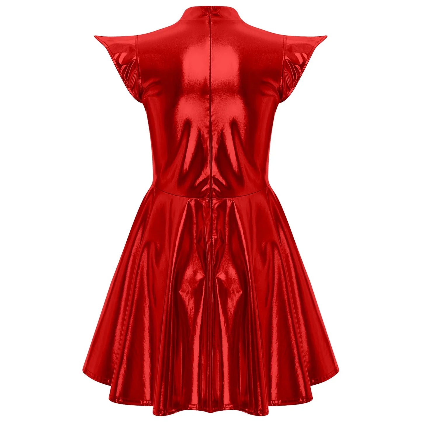 Womens Cocktail Dress Shiny Metallic Dress Alien Space Cap Sleeve High Waist A-line Dress for Halloween Party High Street Dress