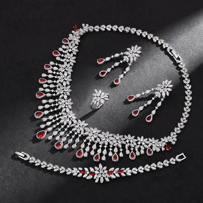 2024 Hot Sale 4 Pieces Super Luxury Cubic Zirconia Bridal Jewelry Set Nigeria Dubai Jewelry Set Bridal Accessories