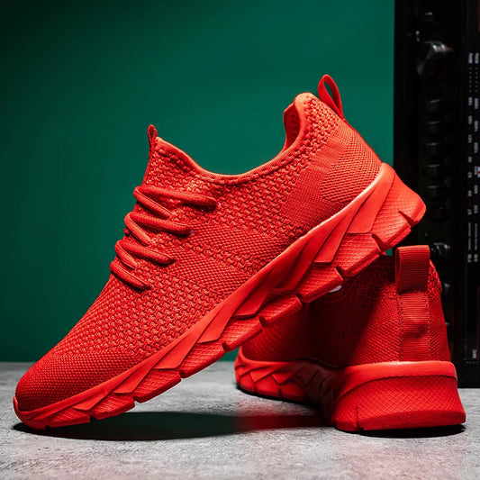 Sapatos Masculinos Quatro Estações novos e tamanhos grandes Tecido Flyknit Leves Respiráveis Casuais Esportivos Tênis de Caminhada Sola Macia Externo