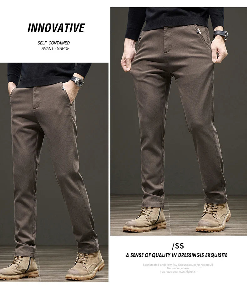 Business Straight Men's Pants Fashion Comfortable Brand Lyocell Soft Trousers Classic Simple Regular Solid Color Slim Pants
