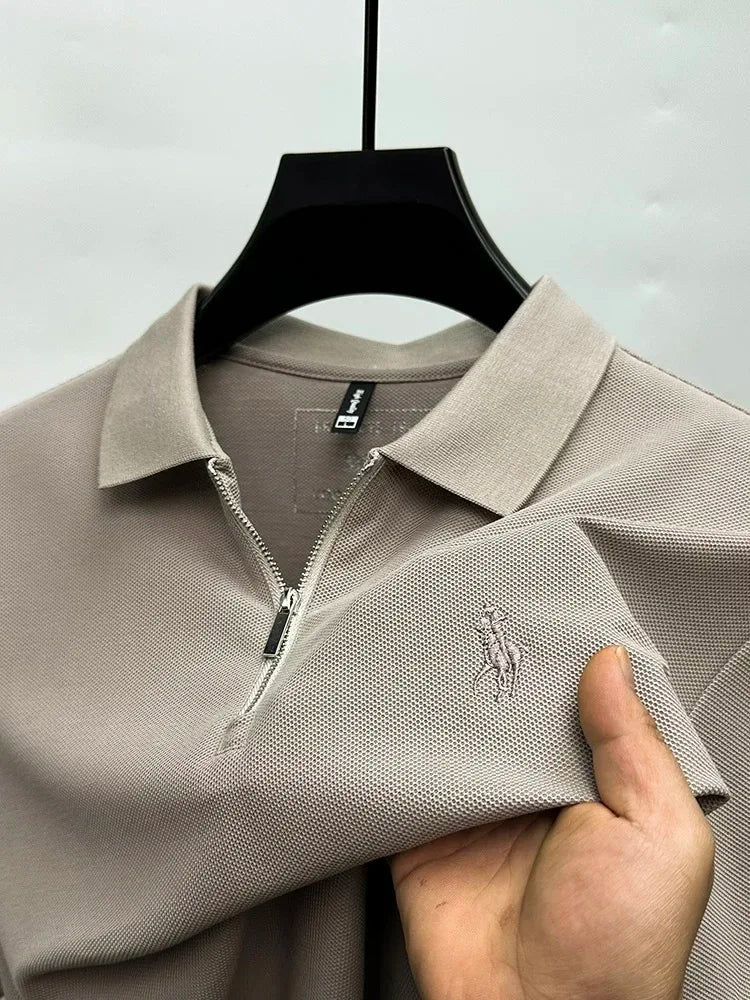 High end brand pony embroidered short sleeve polo shirt unique trend half zipper luxury Paul T-shirt designer's new men's wear