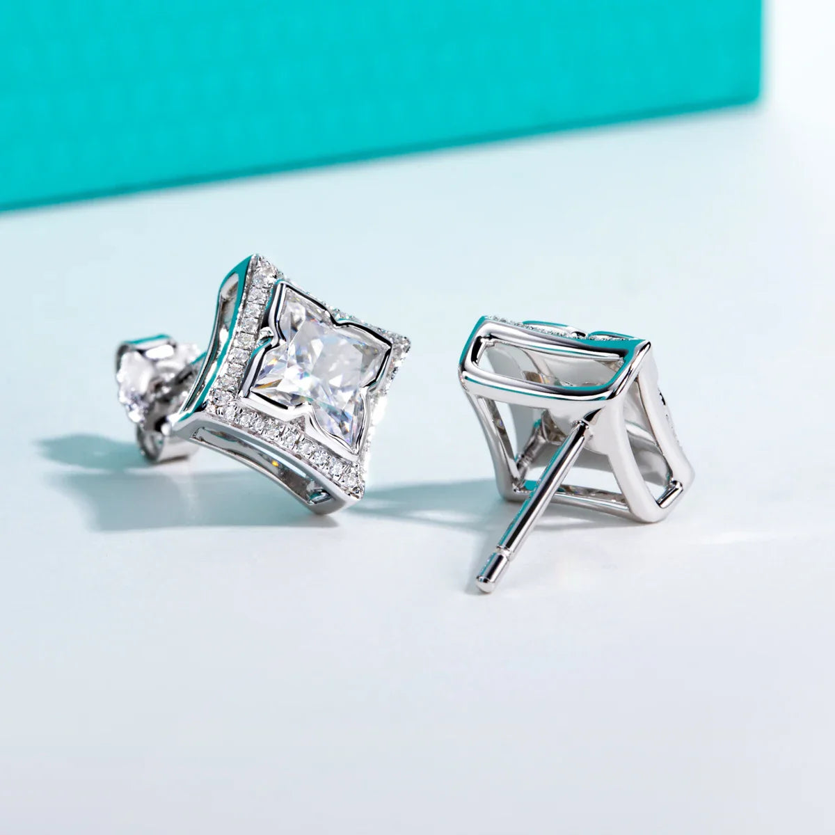 2.4cttw Four-Leaf Clover Cut Moissanite Earrings 925 Sterling Silver Princess Shape Stud Earring for Women Jewelry