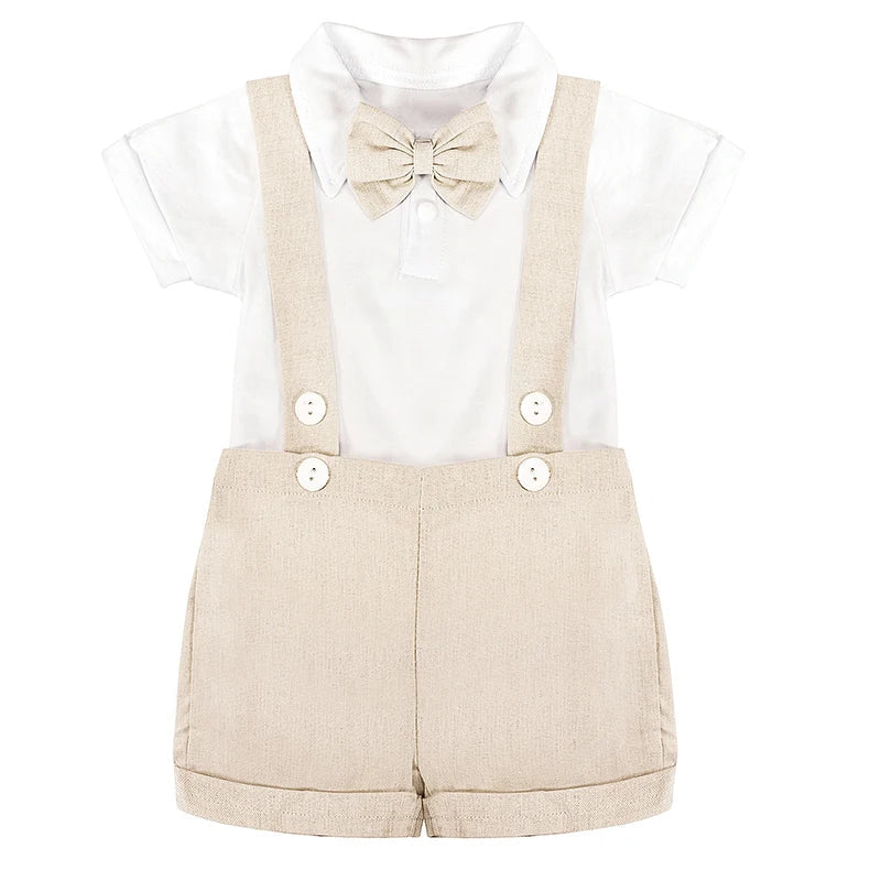 Summer Kids Baby Boys Short Sleeve Rompers + Braces Shorts Clothing Sets Baby Boys Gentleman Children's Clothes Suit