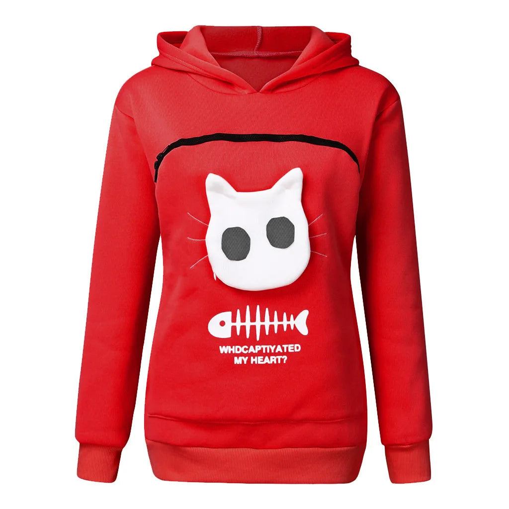 S-3XL Gatos Amantes de Moletom Canguru Cães Pet Pata Dropshipping Pulôveres Bolsa Carinho Peixe Bolso Canguru