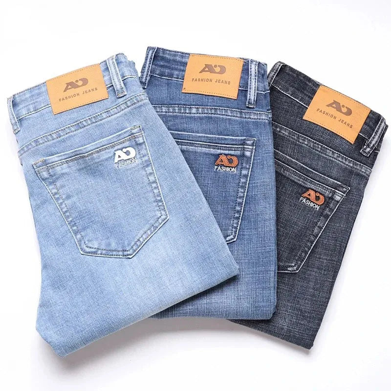 Spring Fashion Men's Light Blue Slim Jeans Stylish Business Casual Stretch Fabric Denim Pants Classic All Match Trousers