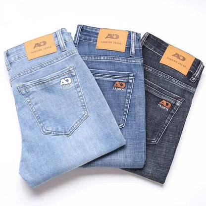 Spring Fashion Men's Light Blue Slim Jeans Stylish Business Casual Stretch Fabric Denim Pants Classic All Match Trousers
