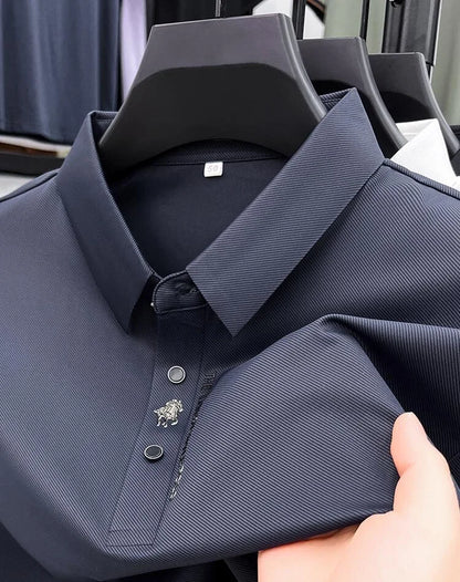 High quality silk breathable short sleeve POLO shirt men's lapel top 2024 summer new light luxury brand printed casual T-shirt