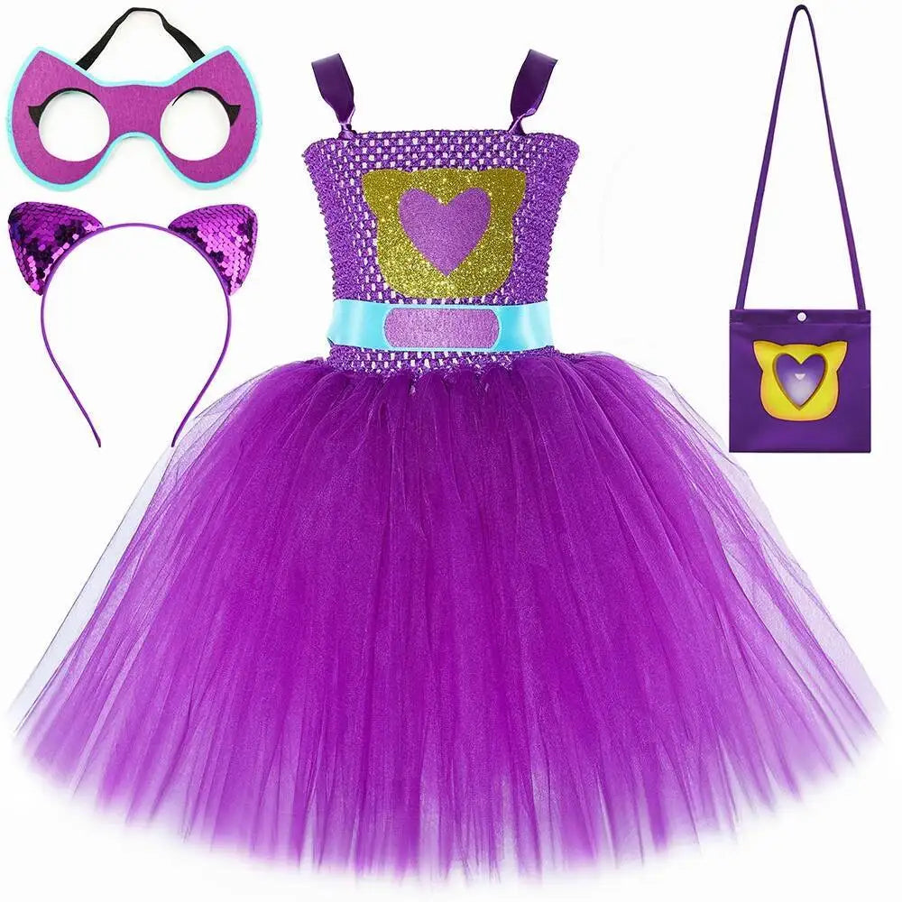Super Kitty Costumes for Girls Super Cat Tutu Dress for Kids Christmas Halloween Outfits Children Animal Clothes with Eyes Patch