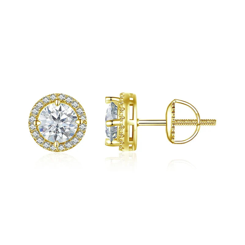Exquisite Gold Halo Stud Earrings 925 Sterling Silver Moissanite Earrings for Women Engagement Wedding Fine Jewelry Gift