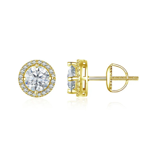 Exquisite Gold Halo Stud Earrings 925 Sterling Silver Moissanite Earrings for Women Engagement Wedding Fine Jewelry Gift