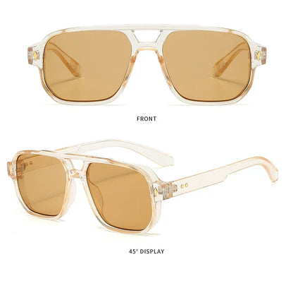 Vintage Double Bridges Men Square Sunglasses Fashion Clear Ocean Lens Eyewear Women Trending Rivets Sun Glasses UV400