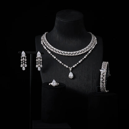 00039 Bridal Women jewelry Set Double Layer Necklace Set Cubic Zircon Wedding  Jewellery Set Dubai Saudi EngagementAccessories