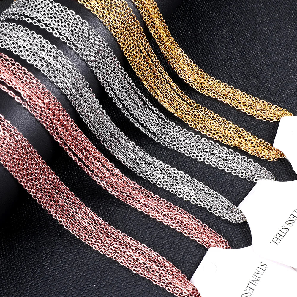 10Pcs/Lot Stainless Steel Chains 2mm/1mm O Shape Rolo Link Cuban Long Necklace For Women Pendant DIY Jewelry Wholesale