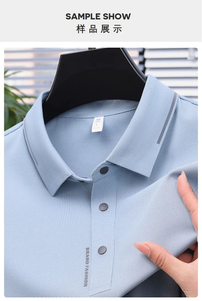 Men's Seamless Knit Polo Shirt - Summer Short Sleeve, Stretch Polyamide Spandex Blend Business Casual T-shirt