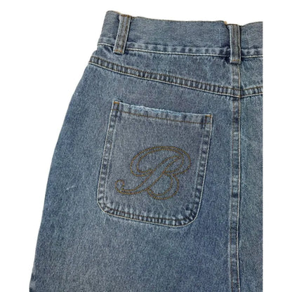 Y2k Vintage Harajuku Denim Shorts Women Washed Letter Embroidery Tassels American Retro Jeans Man Baggy Hip Hop Jorts