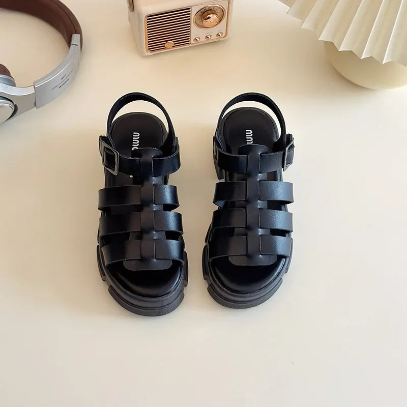 2025 Summer New Children Fashion Sandals for Girls American Style Soft Thick Sole Non-slip Versatile Cool Woven Roman Beach Shoe