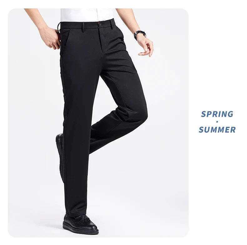 Men Spring Summer Thin Formal Dress Pants High Quality Elastic Waist Business Casual Suit Trousers Work Office Black Long Pants