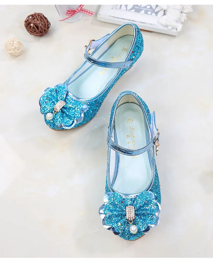 2026 Spring New Children's Shoes  Princess Shoes Girl's Fashion Sandals Crystal Princess Shoes Blue Pink Silver