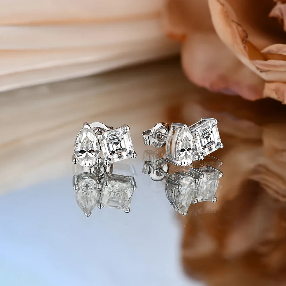 Moissanite Silver 925 Earrings Pear Asscher Shape VVS1 Stud Earring for Women 2023 Trending Wedding Gift Fine Jewelry
