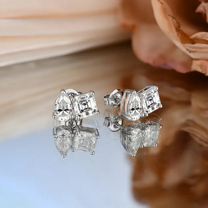 Moissanite Silver 925 Earrings Pear Asscher Shape VVS1 Stud Earring for Women 2023 Trending Wedding Gift Fine Jewelry
