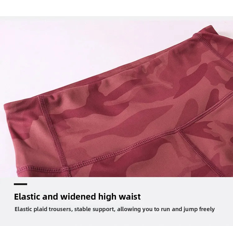 Women's printed nude yoga shorts with pockets skin-friendly tight stretch quick-drying sports fitness hiking running shorts