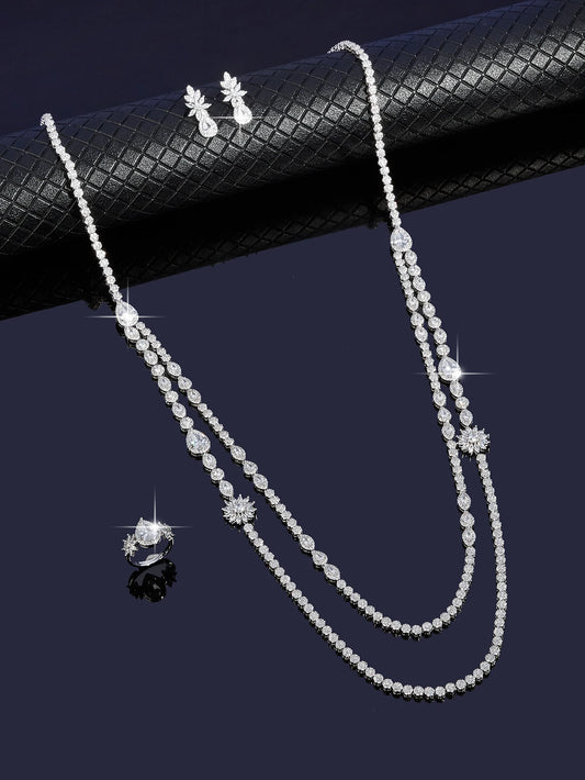 Trendy Sweater Cubic Zircon Long Chian Necklace Jewelry Sets for Women Party Luxury Wedding Bridal Jewellery Accessories