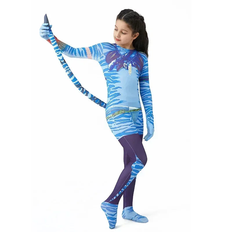 Avatar Costume for Kids Cosplay Alien Child Boy Girl Avatar The Way of Water Christmas Halloween Masquerade Party Dress Up