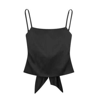 Women Summer Back Bow Solid Satin Backless Sling Crop Top Chic Female Sexy Clothing Streetwear Camis Mujer 2024 Fashion
