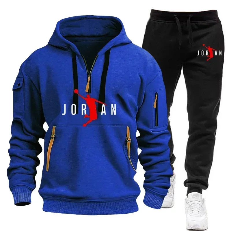 2025 Men's sports brand sweatshirt and hoodie 2-piece set, wool men's hip-hop sweatshirt, men's hoodie, casual sportswear set