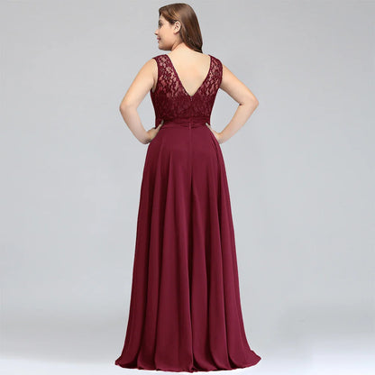 Burgundy Plus Size Bridesmaid Dresses Long V Back Sleeveless Evening Party Prom Gowns A-line Birthday Gift Women Robe De Soiree