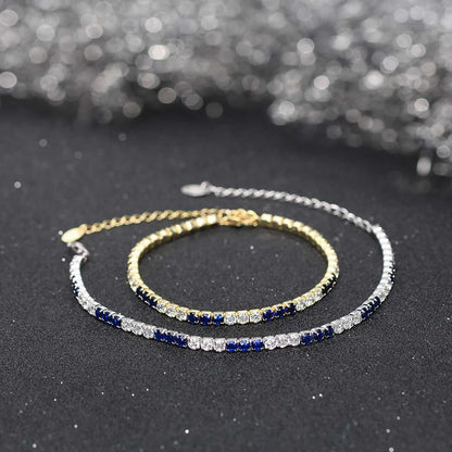 Fashion 3mm Bezel Setting Colorful 4A Cubic Zirconia Tennis 925 Sterling Silver Adjustable Bracelet for Women SB192