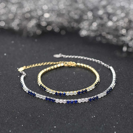 Fashion 3mm Bezel Setting Colorful 4A Cubic Zirconia Tennis 925 Sterling Silver Adjustable Bracelet for Women SB192