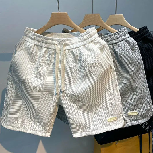 Running Shorts Men Casual Jogging Sport Short Pants Wave Pattern Solid Color