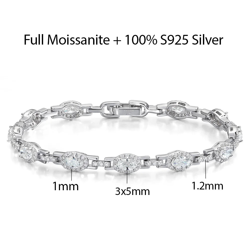 3x5mm Oval Cut Full Moissanite Tennis Bracelet Can Pass Diamond Test for Women S925 Silver luxury Sparkling Fine Jewelry