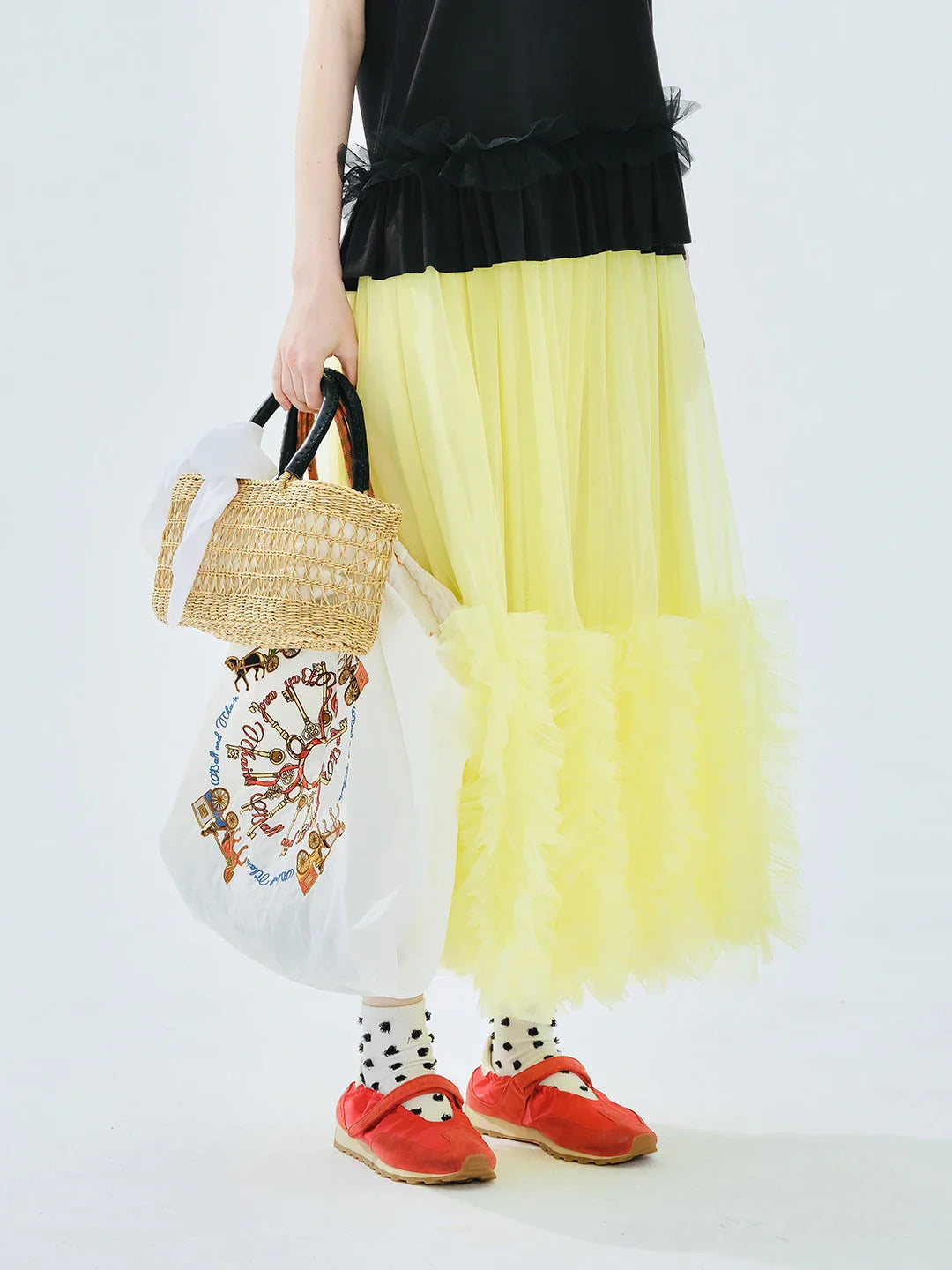 Women's Light Purple Tulle Midi Skirt with Ruffled Hem Elastic Waist Casual Fairy Style Summer  Flowy A-Line Skir 255106