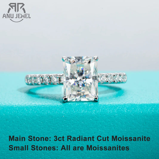 3ct D Color Radiant Cut Moissanite Engagement Gold Plated 925 Sterling Silver Rings For Woman Customs Jewelry Wholesale