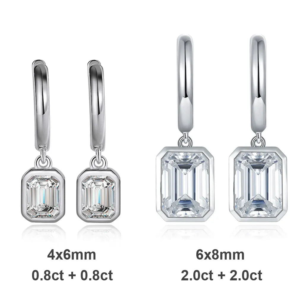 D VVS Emerald Moissanite Drop Earrings for Women GRA Certified Solid 925 Silver Plated 18k White Gold Hoop Drop Earring