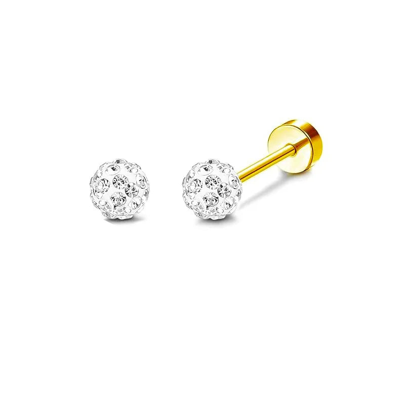 2PCS/Set Stainless Steel Gold Flower Cross Stud Earrings for Women Cute Mini Pearl Earrings Tragus Cartilage Piercing Jewelry