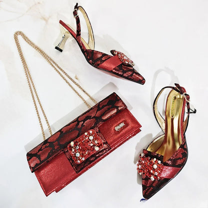 Design Italiano Borboleta Festa Casamento Sandália Bico Fino Slingback com Bolsa Conjunto Dourado